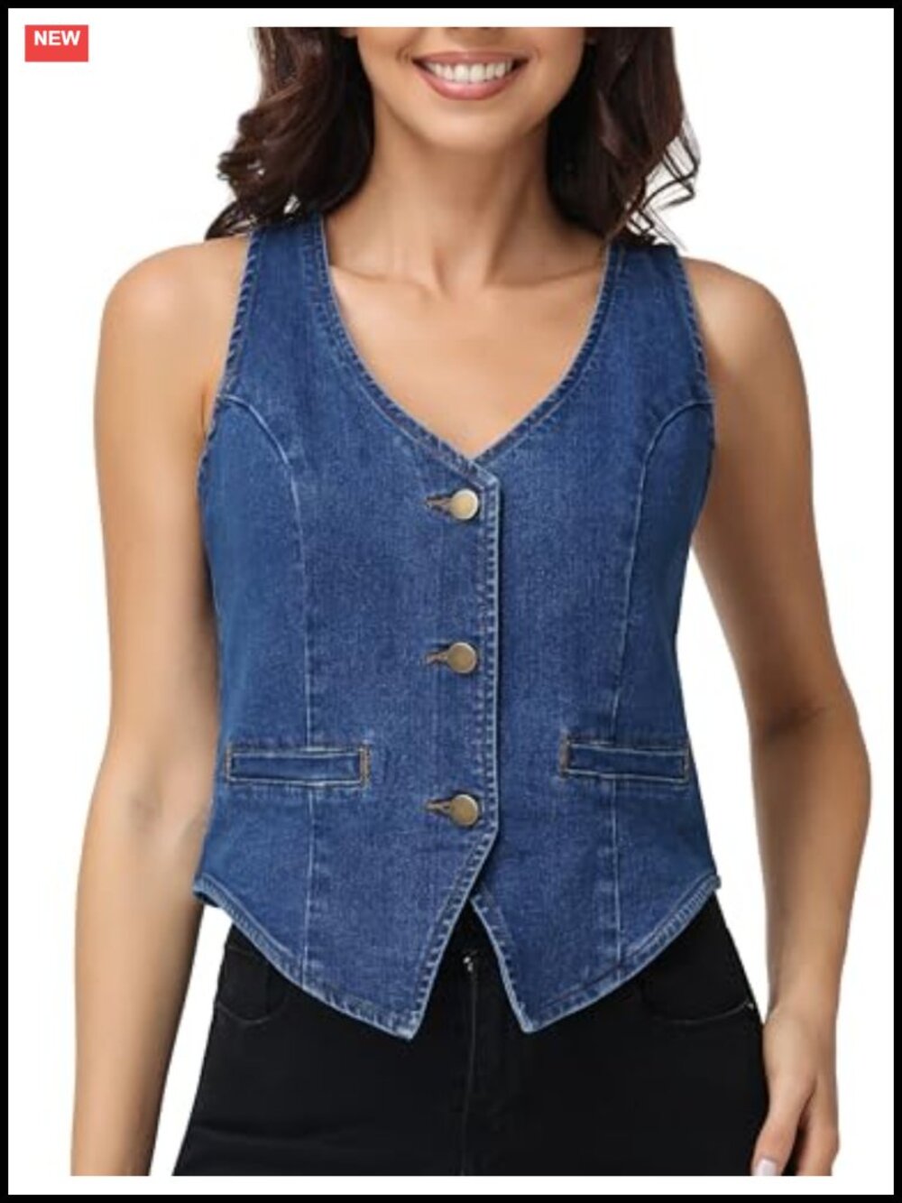 Women's Cropped Denim Vest Top V-Neck Sleeveless Button-Up